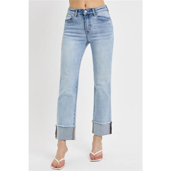 ✨NWT‎ RISEN High Rise Straight Cuffed Relaxed Jeans - Picture 2 of 6